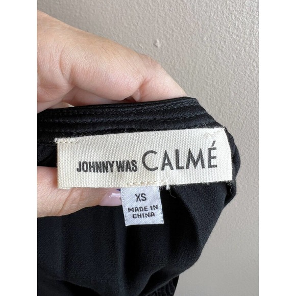 Johnny Was Calme Peasant Blouse XS Black Satin Tassel Split Neck Long Sleeve - Picture 11 of 13